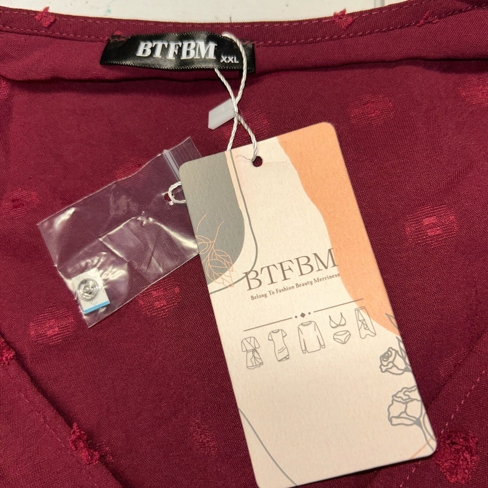 BTFBM Boho Maxi Dress XXL Burgundy Long Sleeve V-Neck Swiss Dot Ruffle Wrap New - Picture 10 of 14